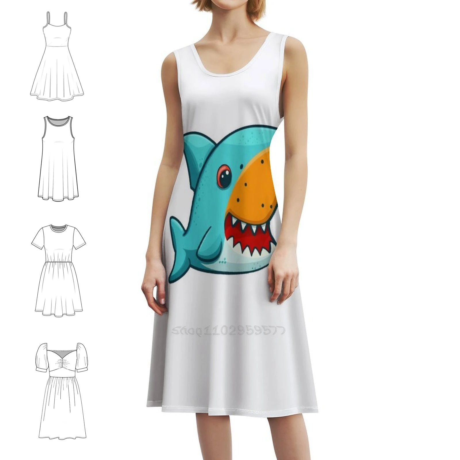 

Shark Pal Bohemian Sleeveless Dress For Women Print Beach Party Dresses Shark Fish Ocean Sea Shark Week Friendly Women's Dress