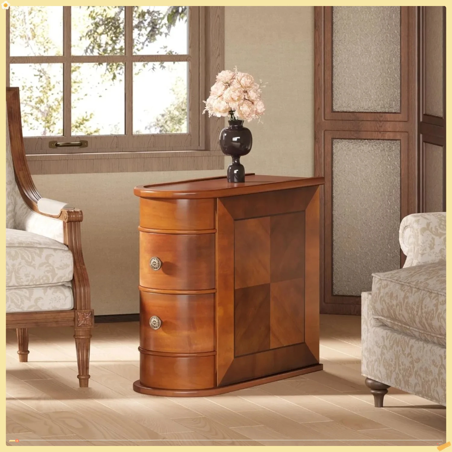 Набор торцевых столиков из 2 шт., сборка не требуется. Деревянный торцевой столик с 2 ящиками, приставной столик для дивана для гостиной.