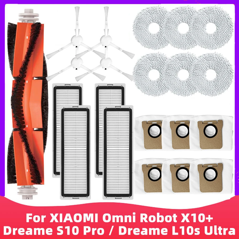 

For XIAOMI Mijia Omni Robot X10+ / Dreame S10 Pro / Dreame L10s Ultra Robot Vacuum Spare Parts Main Side Brush Hepa Filter Mop