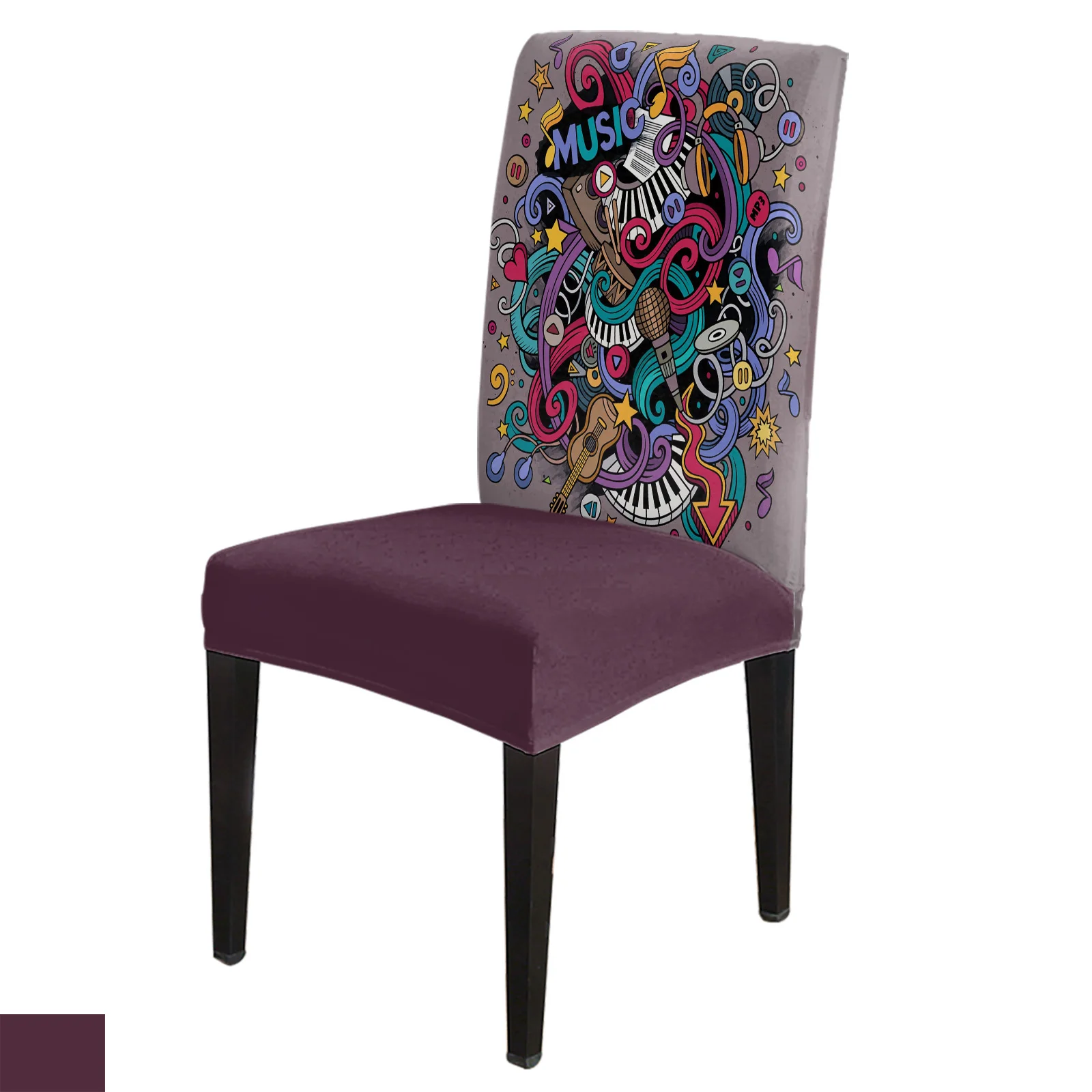 Graffiti Music Colorful Rock And Roll Chair Cover Set Kitchen Dining Stretch Spandex Seat Slipcover for Banquet Wedding Party