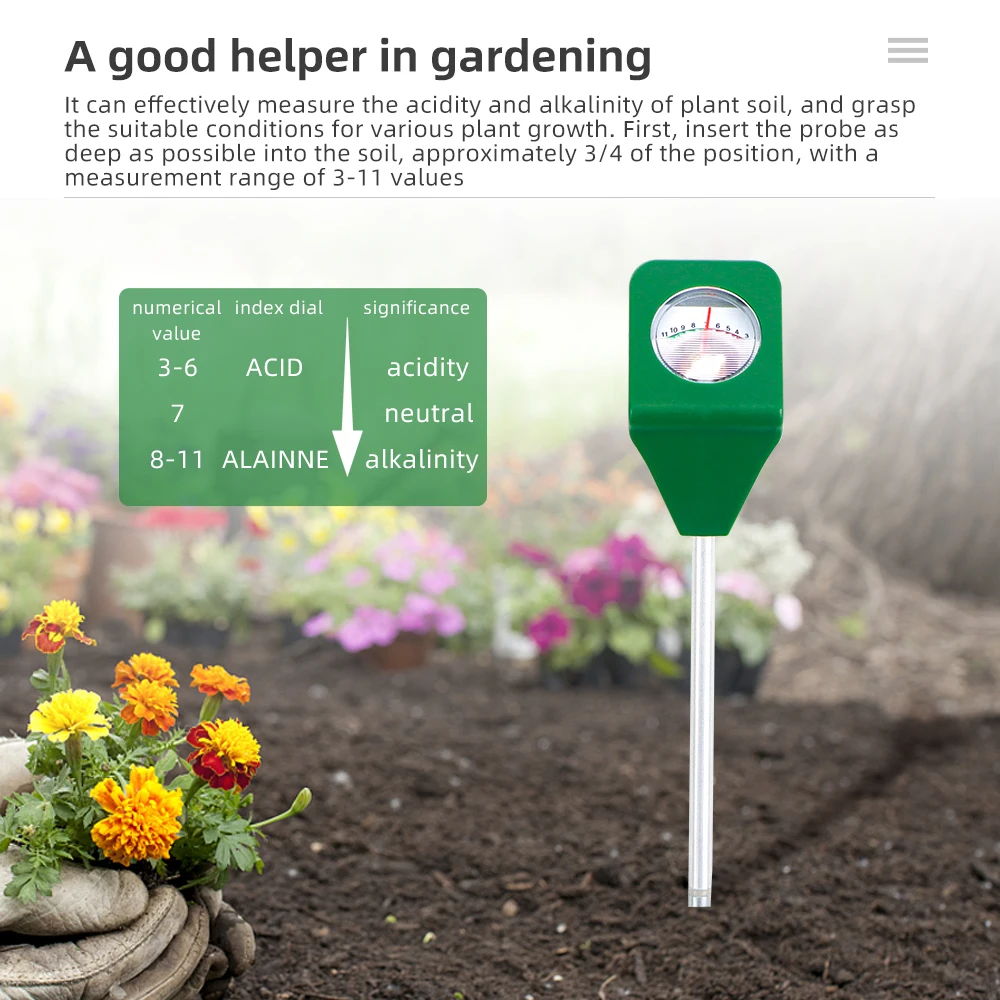 Mini Soil PH Meter Garden Plants Flowers Analyzer 3-11 PH Test Alkaline Acid Indicator Tester Testing Instrument Soil Sensor