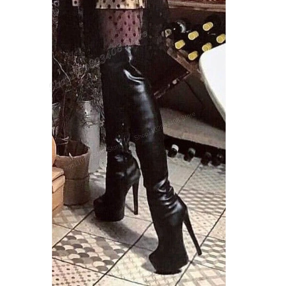 Black Platform Over the Knee Boots Sexy Stiletto High Heel Matte Leather Zipper Women Shoes 2024 Classic Zapatos Para Mujere