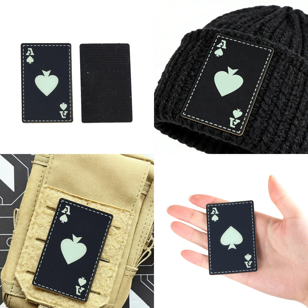 Schwarzer Pik-Ass Leuchtender PVC-Klettverschluss-Patch Taktisches Moral-Abzeichen für Rucksack Hut Jacke DIY Deko Geschenk – Detail 1