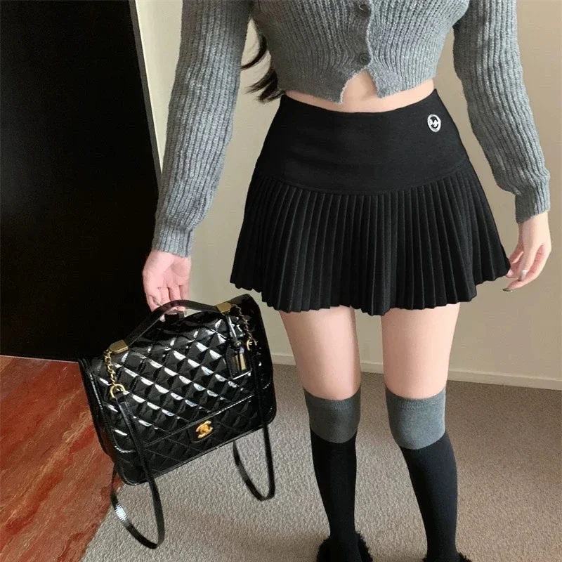 Deeptown Pleated Mini Skirt Women Elegant Sexy Sweet Wool Skirt Preppy Style Vintage Korean Fashion Autumn A-line Short Skirts