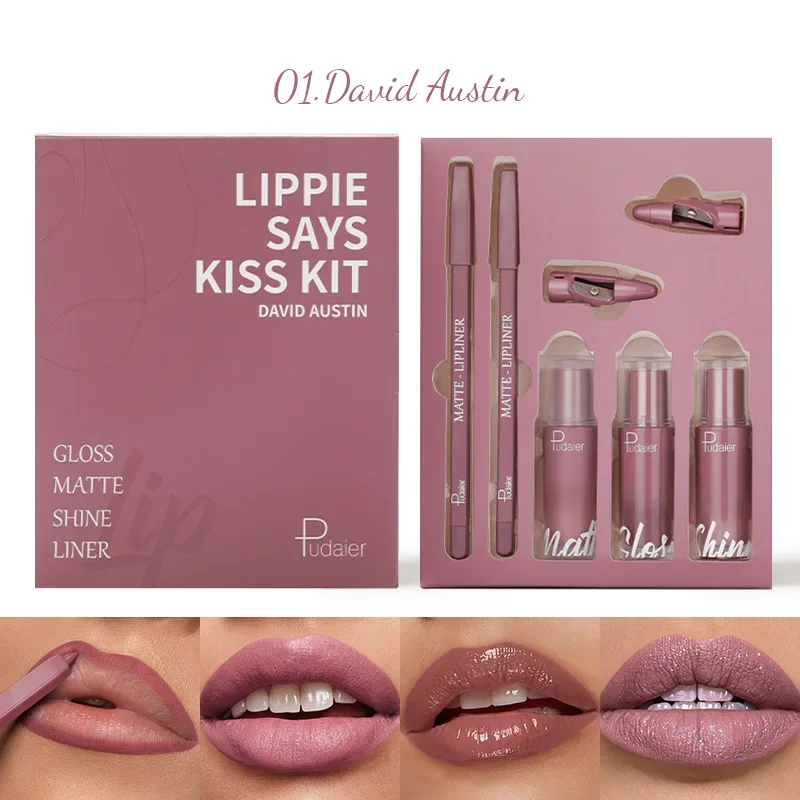 2 matite per labbra 3 set per labbra smalto per labbra opaco perla d'acqua rossetto antiaderente impermeabile a lunga durata confezione regalo da cinque pezzi