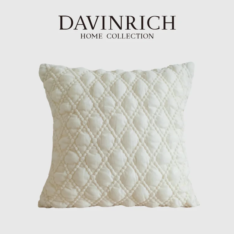 

DAVINRICH French Lifestyle Puff Lattice Decorative Cushion Cover Elegant Solid Color Throw Pillow Case Bedroom Home Decoration