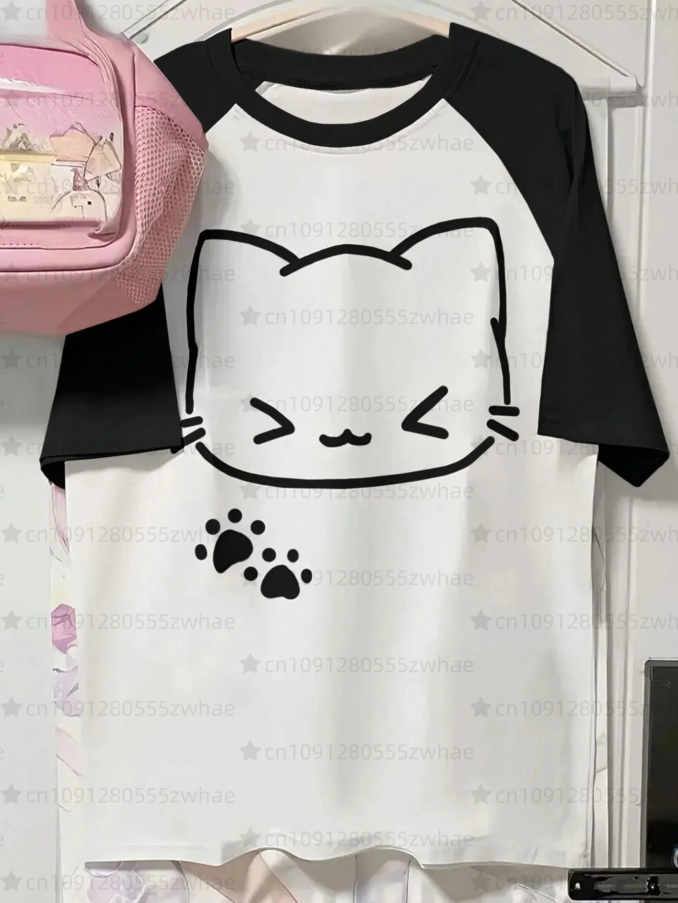 Japanese Cute T Cartoon T-shirt Y2k Aesthetics Harajuku Anime Cartoon Cat Top T-shirt Short Sleeve Women's Clothing Street Wear