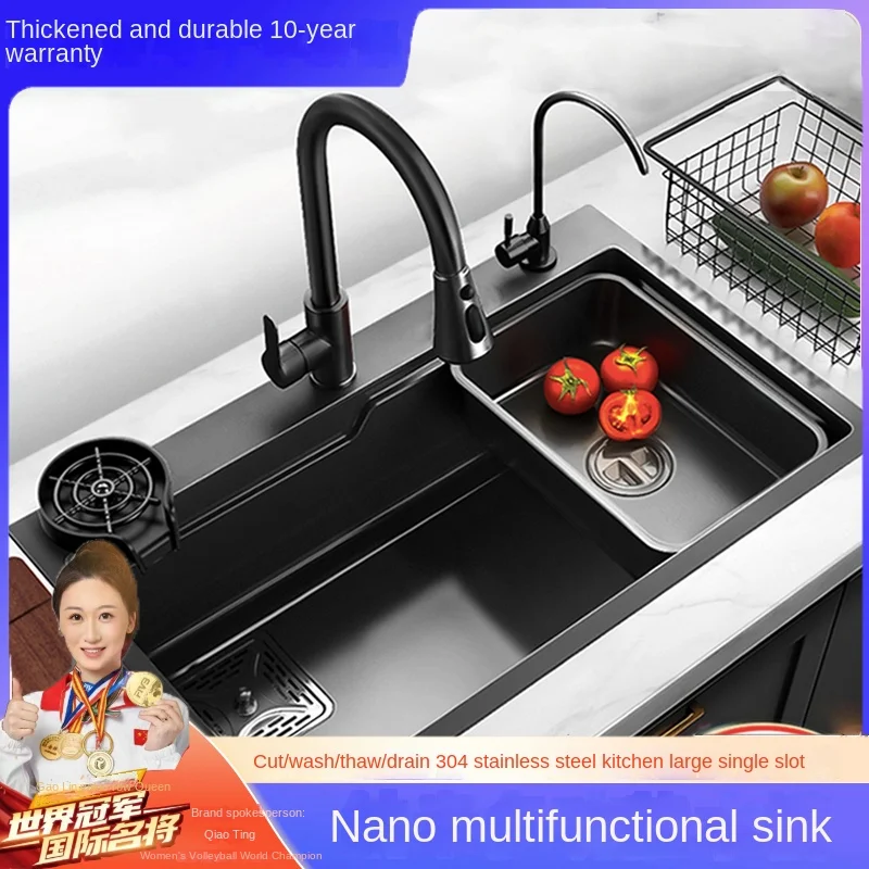 Wyj Kitchen Sink Single Sink Stainless Steel Vegetable Washing Basin Whole Washbin Vegetable Washing Sink Kitchen Sink Basin