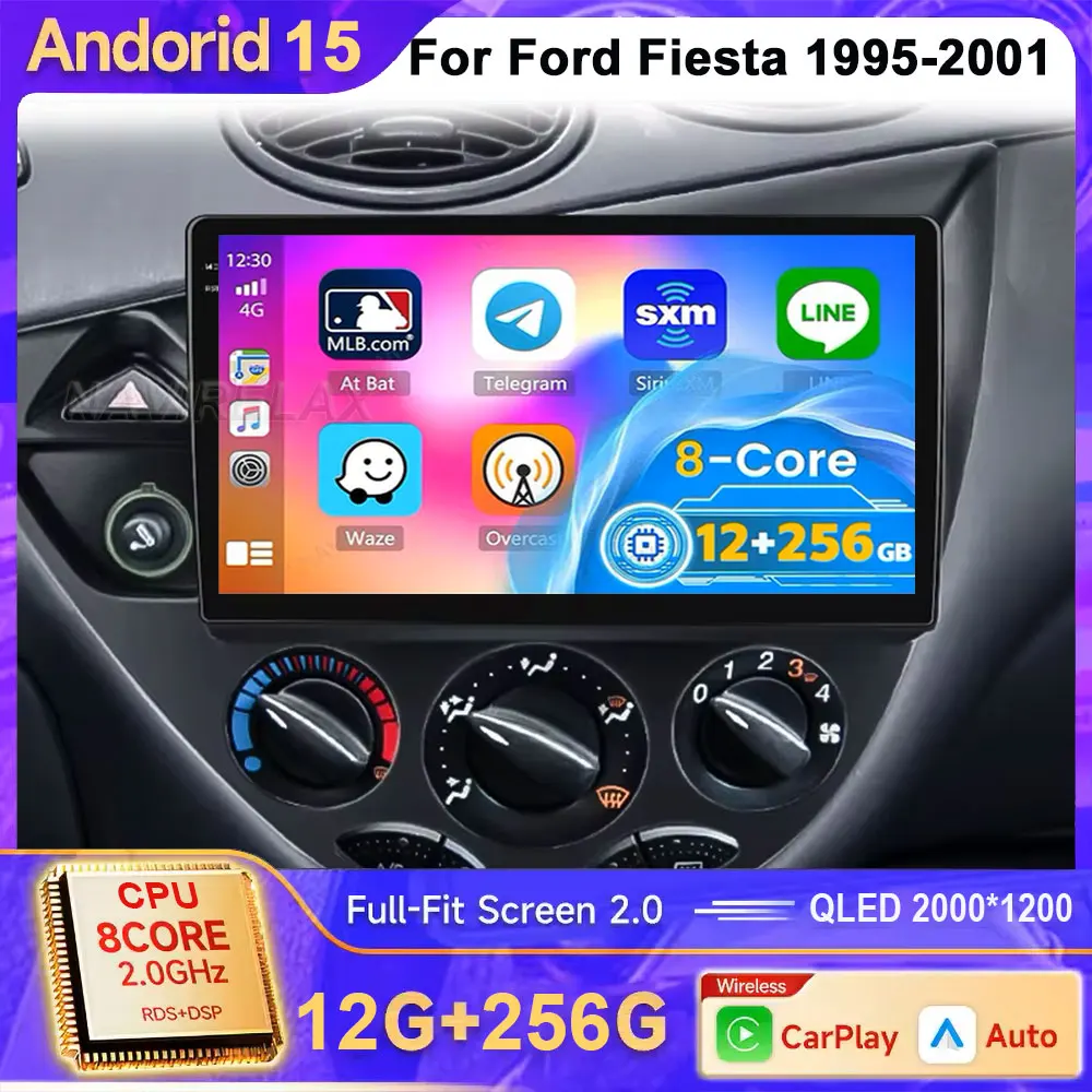 

Carplay 9-дюймовый авторадио Android 15 Автомобильный радиоприемник для Ford Fiesta 1995-2001 Focus Mk1 1998-2004 AI Voice GPS FM 2 din Авторадио 4G