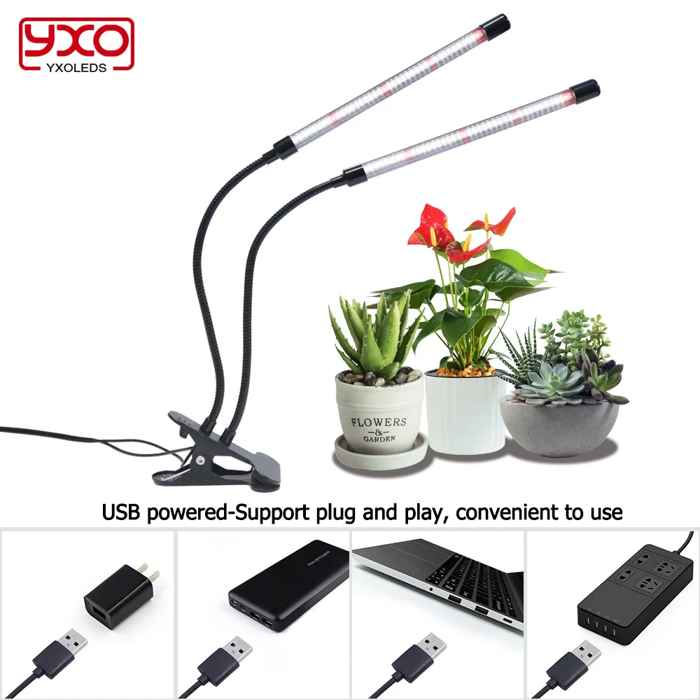 Phytolamp de luz de cultivo USB para plantas con Control, luz LED de espectro completo para cultivo con plántulas, lámpara Phyto con Clip para plántulas de flores para el hogar