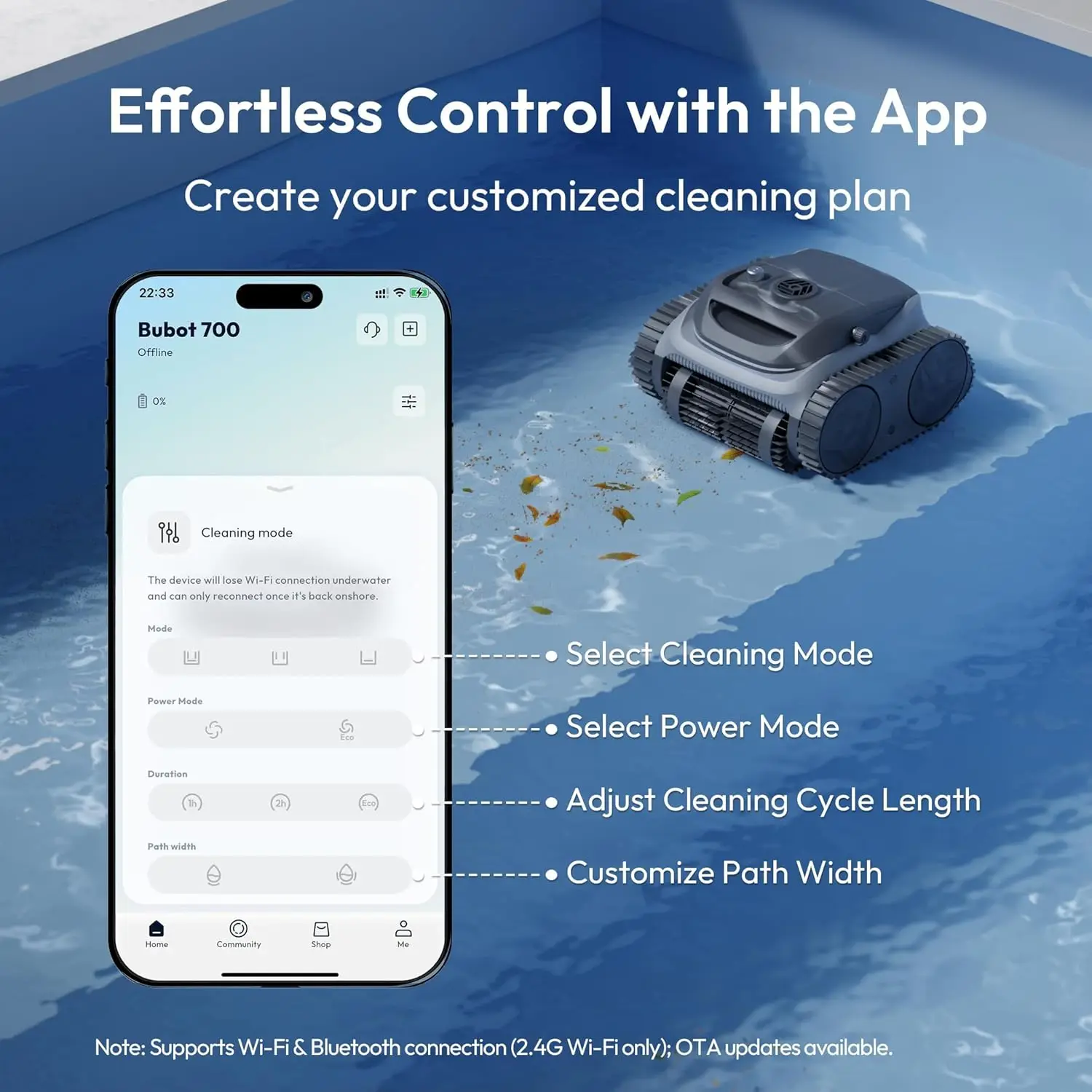 Bubot 700 Cordless Pool Vacuum Inground Above Ground Pools 210Min Runtime Wall Waterline Floor Robotic Cleaner APP Smart Control