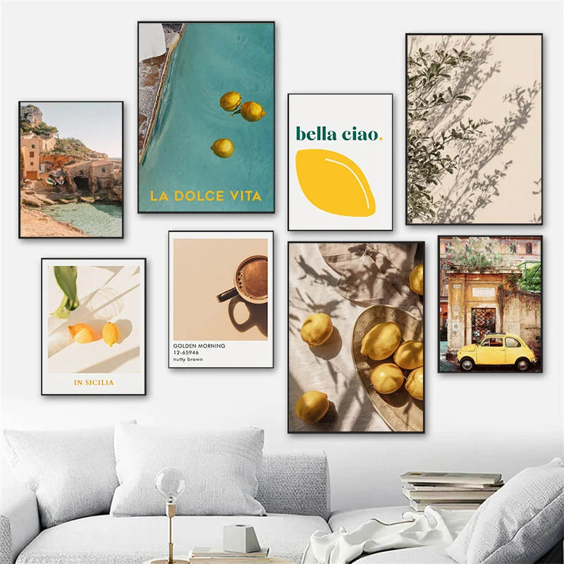 La Dolce Vita Lemon Orange Harvest Poster Prints Home Town Garden Plants Canvas Painting Car Picture Wall Art Interior Decor