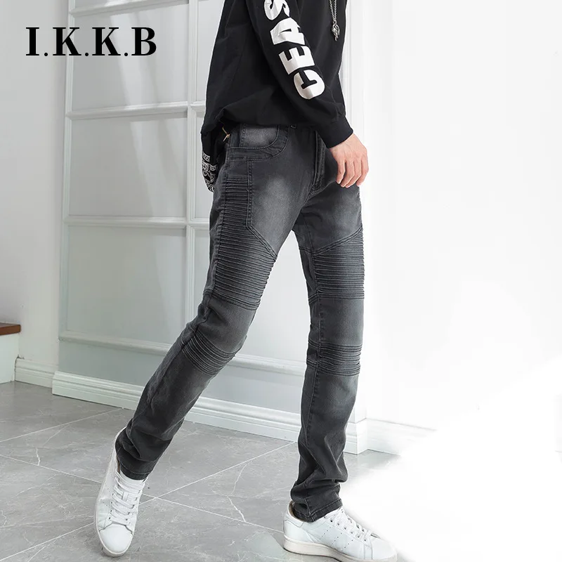 

Fashion Street Style Skinny Jeans Men Vintage Wash Solid Denim Trouser Mens Casual Slim Motorcycle Fit Pencil Denim Pants Hombre