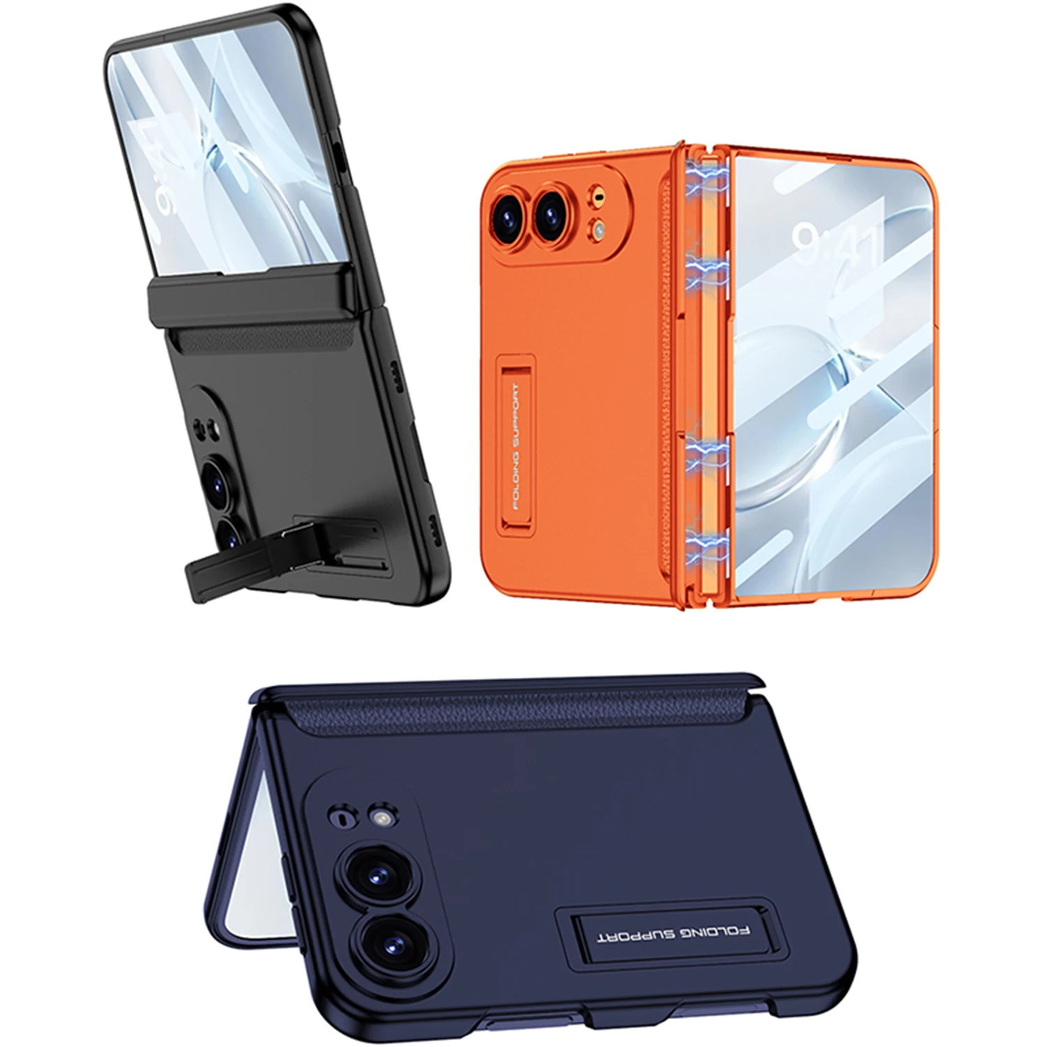 For iPhone Duo Case Ultra-Thin Skin-Friendly Bracket Hinge With Tempered Glass Shockproof Protection Back Cover Accessories