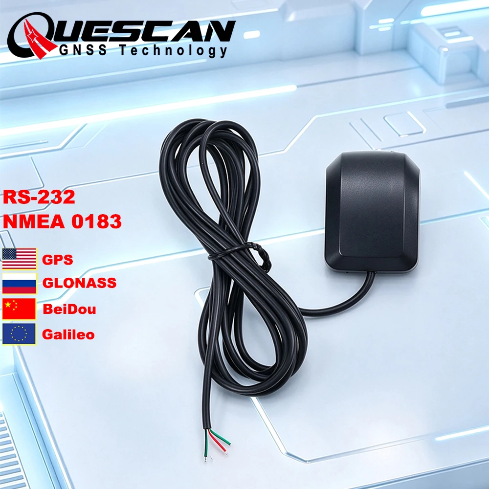 QUESCAN 5V Serial RS232 GPS GNSS Module NMEA0183 GPS GLONASS Galileo BeiDou QZSS SBAS Receiver with Antenna ublox M10 GPS RS232
