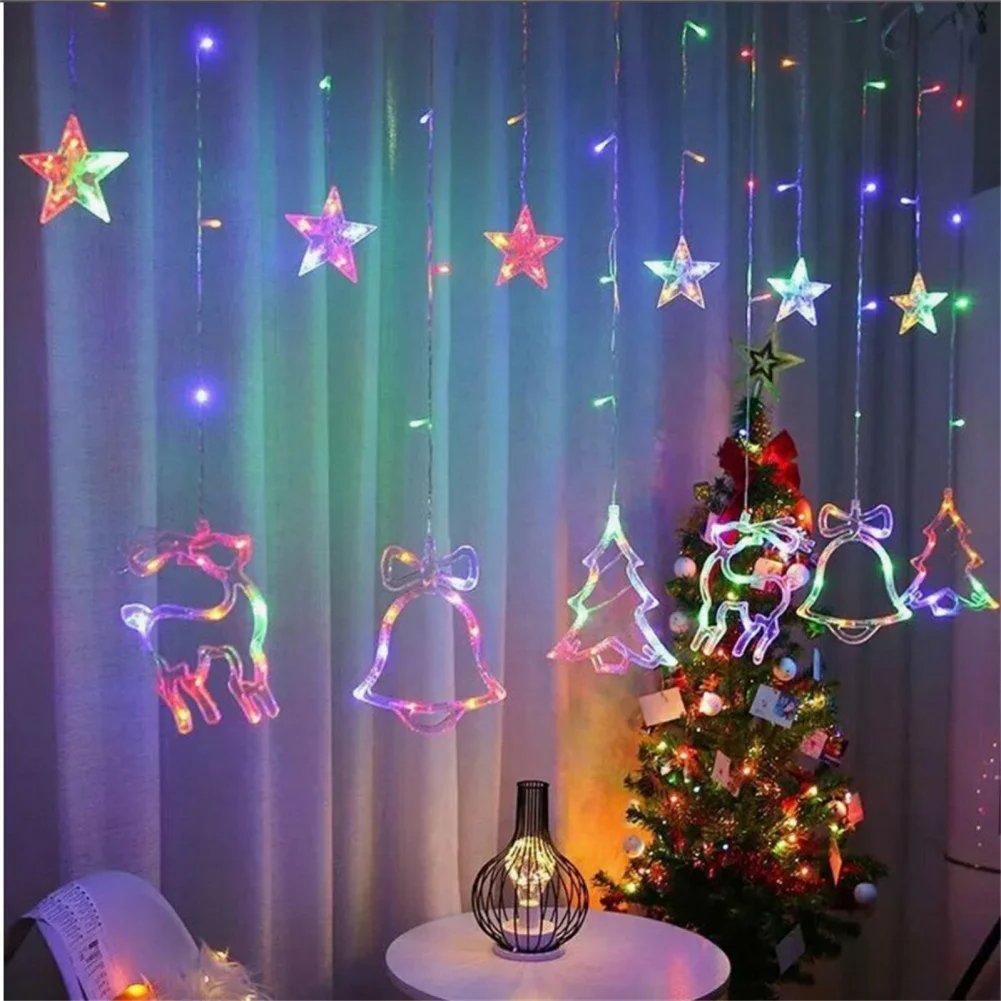 138LEDs Weihnachts vorhang Lichter Stern Weihnachts baum Jingle Bell 8 Modi Fenster Lichterketten für Weihnachts feier Dekoration (uns Stecker)