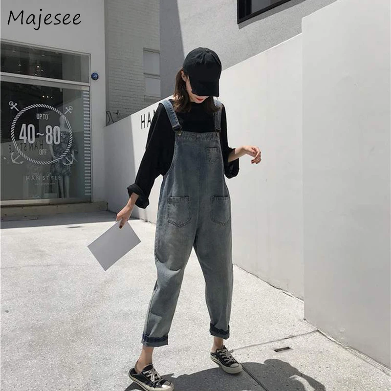 Jumpsuits Women Vintage Loose Student BF Harajuku Ulzzang Denim All-match Korean Style Casual Trousers Womens Overall Fashion