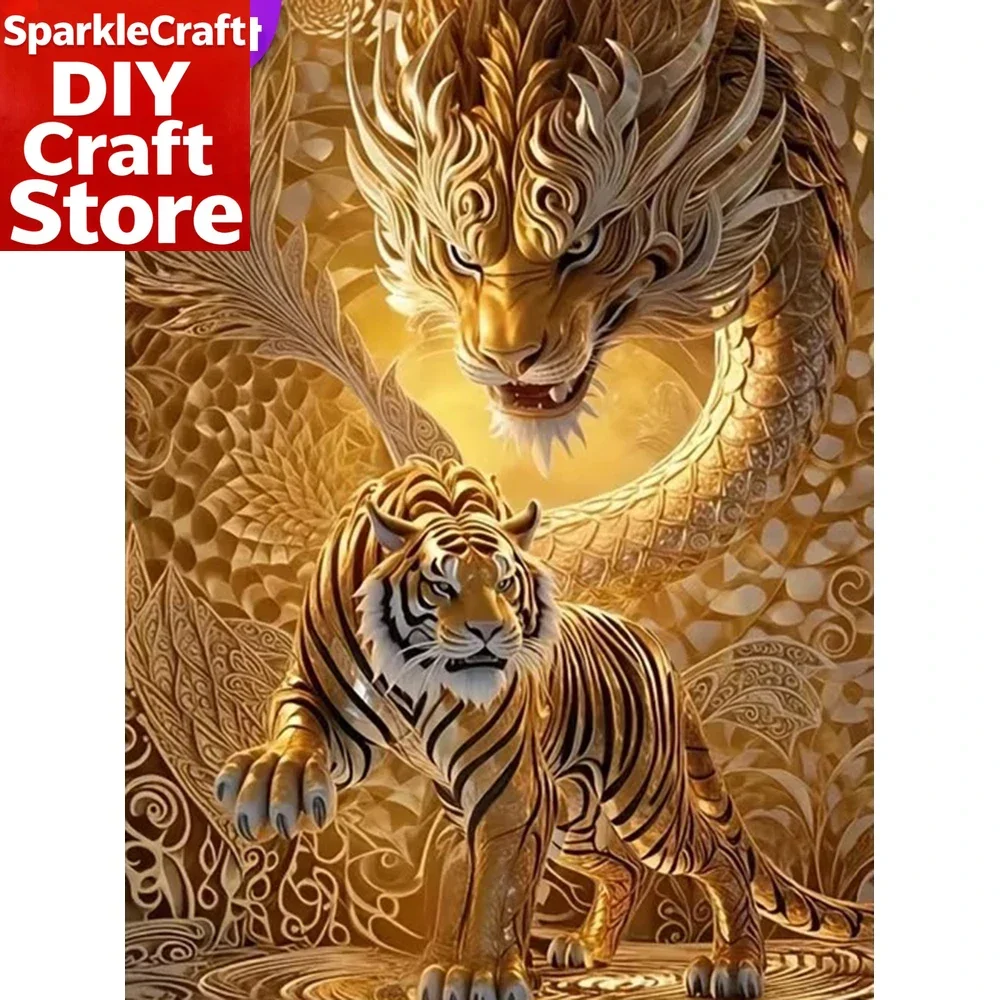 1PC frameless   DIY Diamond Painting Tiger Animal Pattern for Adults Beginners Diamond Mosaic Dragon Craft Kit Embroidery Handma