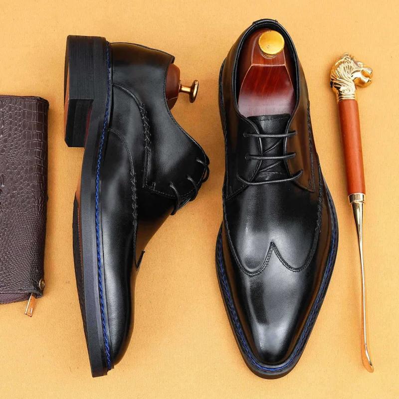 

Men'S Genuine Leather Vintage High Quality Shoes Luxury Wedding Formal Dress Classic Elegant Italian Black Shoe