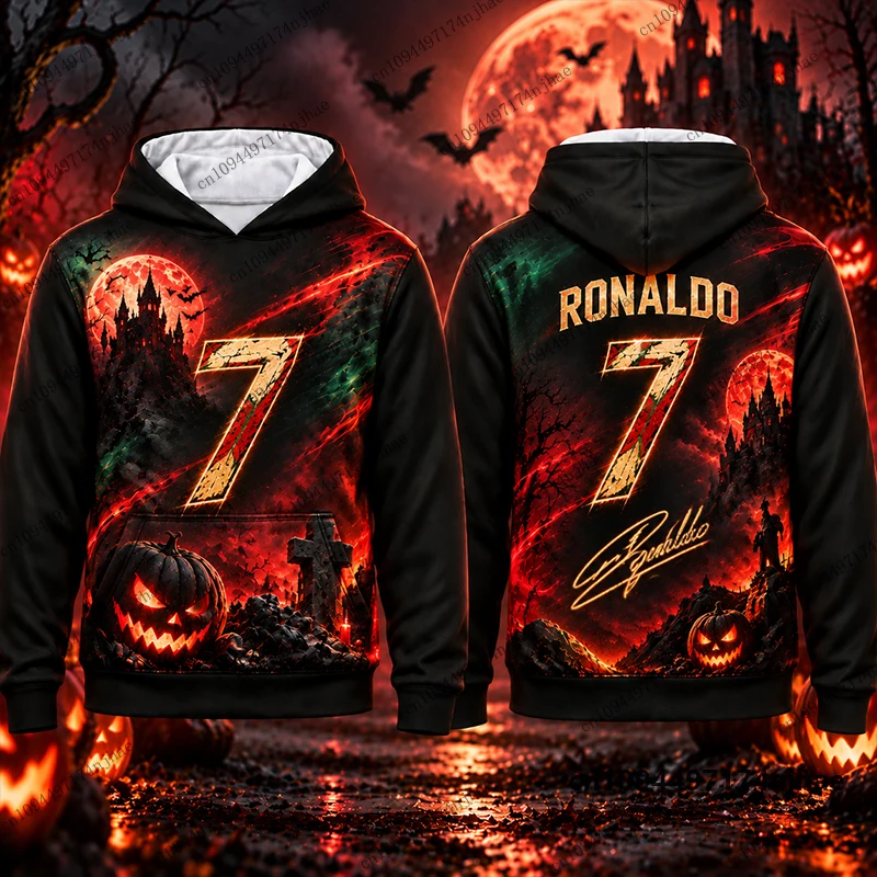 New 2026 Special Halloween Ronaldo #7 Print Hoodies For Children Long Sleeve Sportswear Football Pullover Sports Kids/Adult Tops