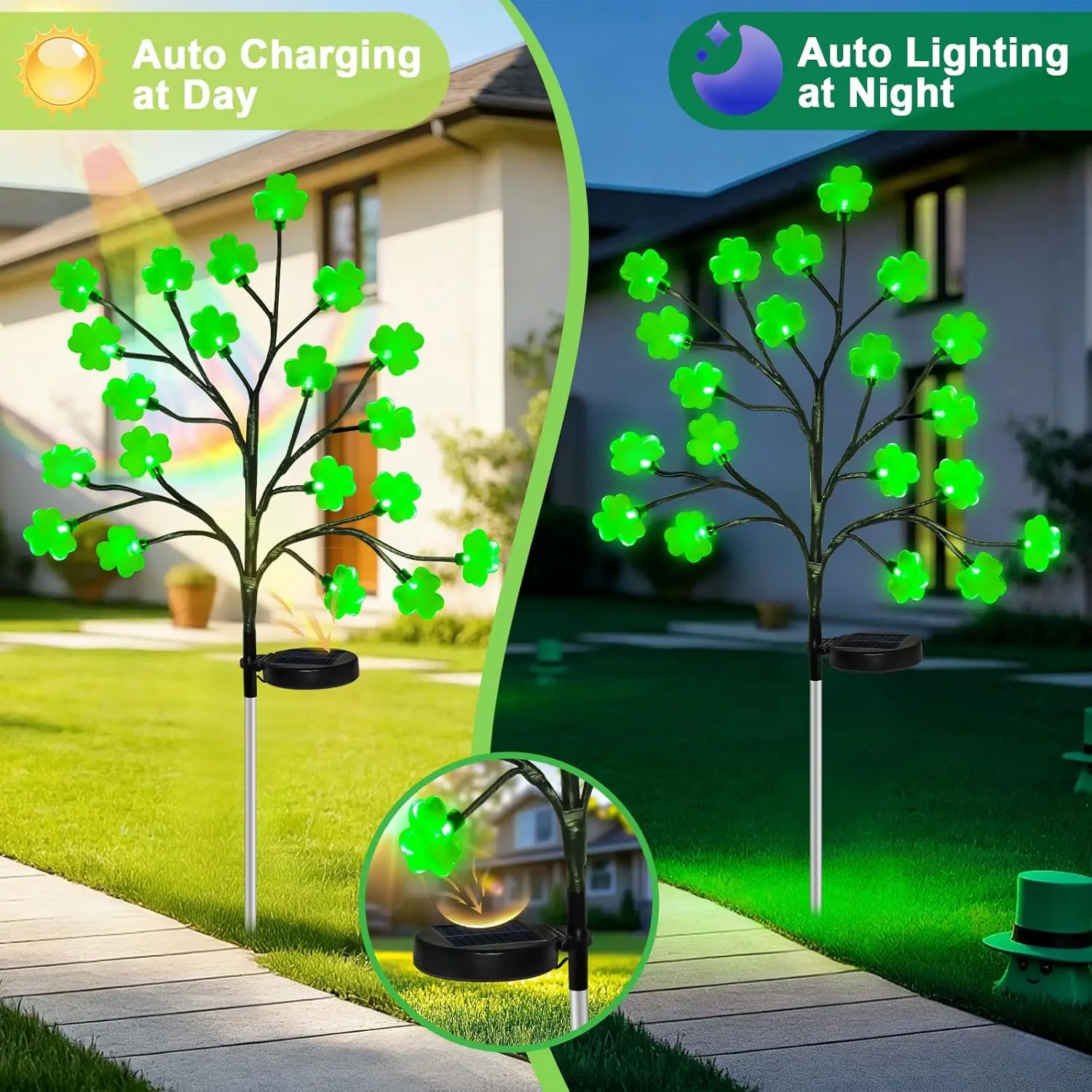 Solar Tree Stake Lights Outdoor Waterproof LED Blossom Branch Lights, Solar Powered Tree Landscape Decorative Lights Lawn Patio