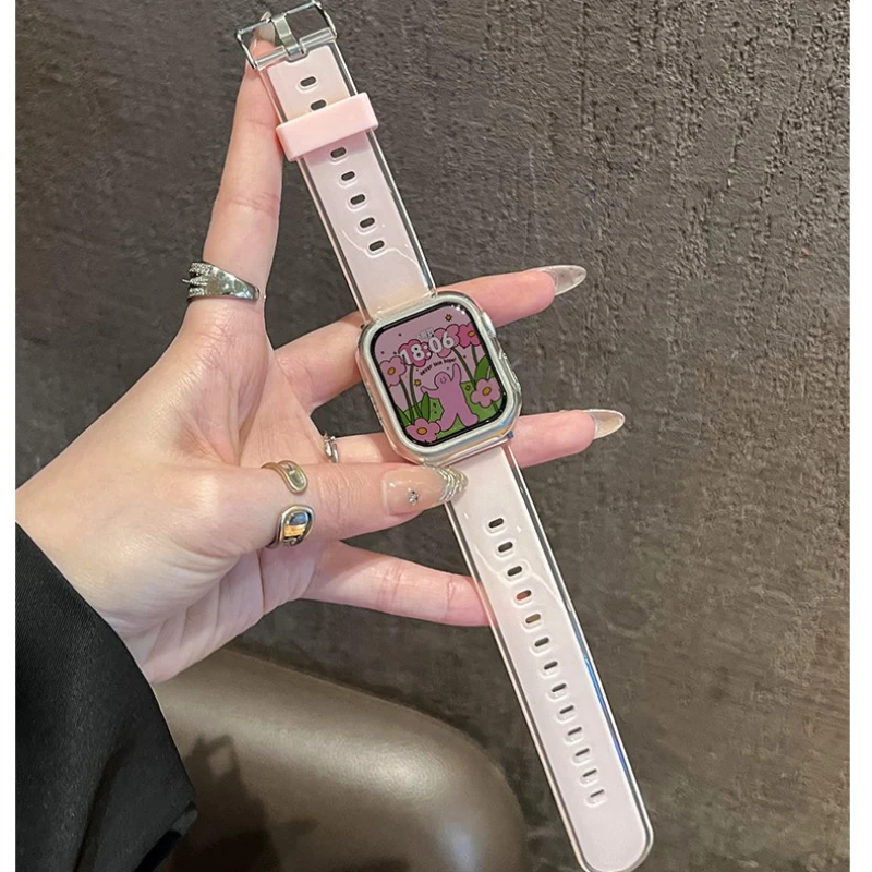 حزام سيليكون لساعة أبل باند 49 مللي متر 46 42 40 44 45 41 38 مللي متر Glacier جيلي واضح سوار لسلسلة iWatch 10 9 8 7 6 5 4 se