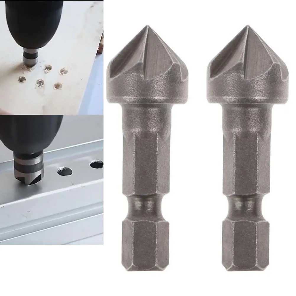 2 قطعة 5 لقمة ثقب غاطسة فلوت مع ساق سداسية 1/4 بوصة للخشب والبلاستيك والمطاط والمعادن الناعمة الشطب وإزالة الأزيز #6