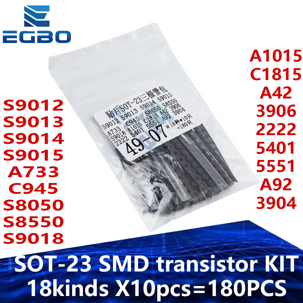 18 أنواع X10pcs = 180 قطعة SOT-23 SMD طقم الترانزستور S9013 S9014 S9015 S9018 MMBT3904 MMBT3906 SS8050 SS8550 2N5551 2SC1815 إجمالي