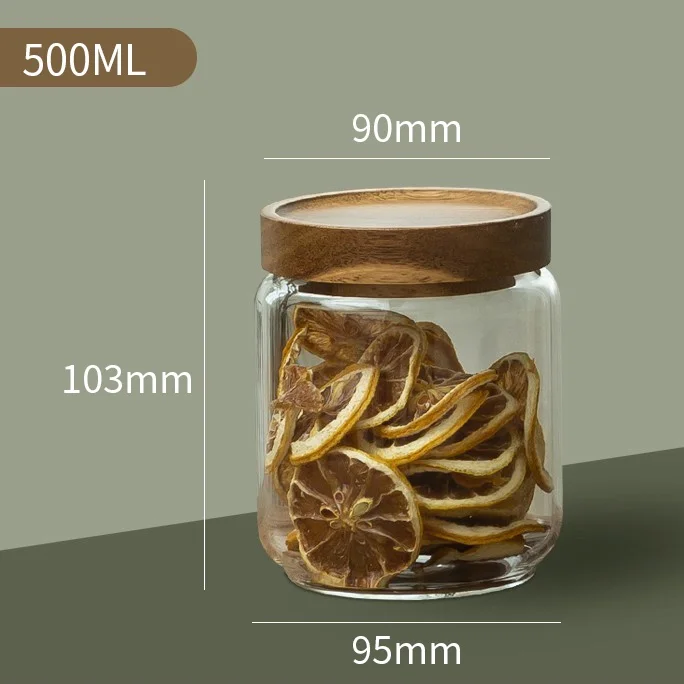 Luftdichter Glaskanister mit Holzdeckel, für die Küche, Aufbewahrungsflaschen, Gläser, Lebensmittelbehälter, Körner, Tee, Kaffeebohnen, Körner, Bonbonglas-Behälter