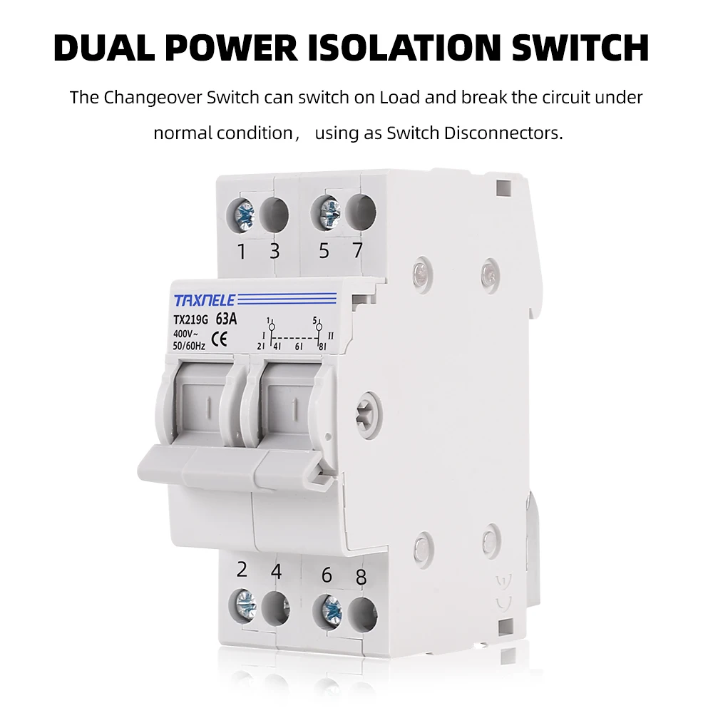 2P 40A 63A MTS Dual Power Manual Transfer Isolating Switch Interlock Circuit   Breaker 230V 400V Modular Changeover Switch