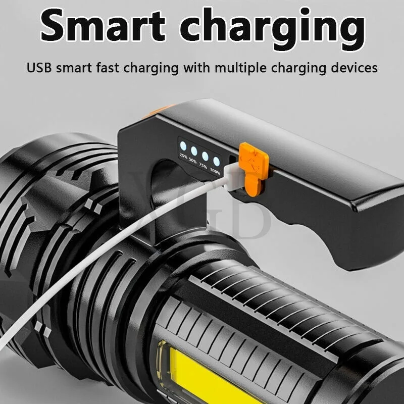 Outdoor LED portable searchlight patrol light USB rechargeable with side light lighting strong light long-range flashlight