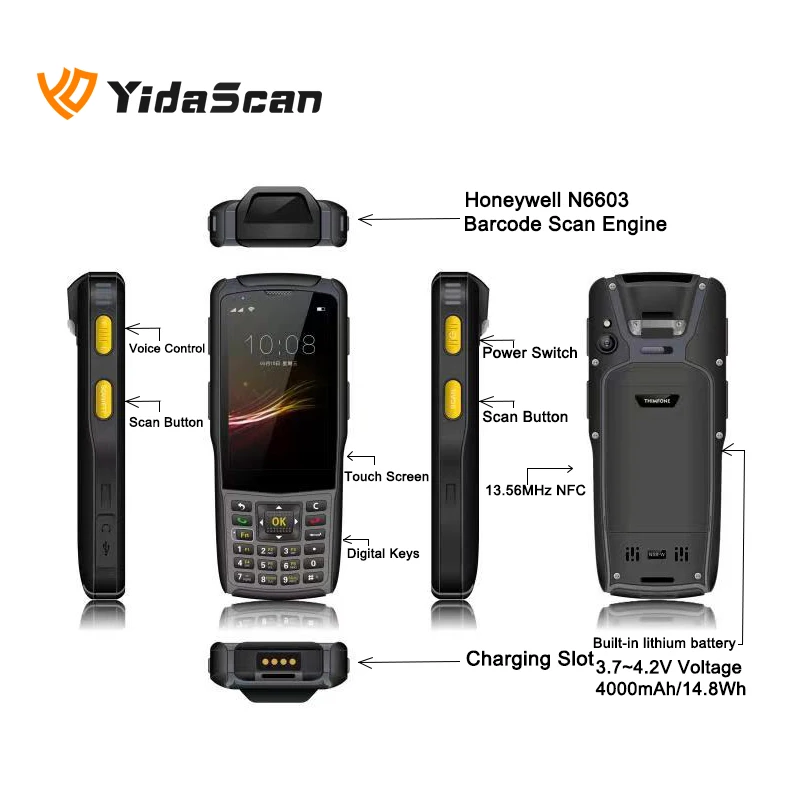 N5S Android 9.0 Rugged Handheld PDA Honeywell 6603 1D 2D QR Code Barcode Scanner Data Collector NFC Terminal for Store Inventory