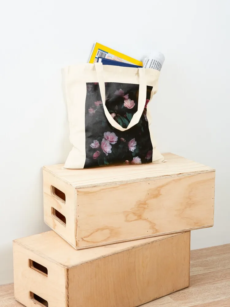 رومانسية الأزهار الداكنة حمل حقيبة القماش حقيبة لطيف حمل حقيبة المرأة التسوق أكياس التسوق قابلة للطي