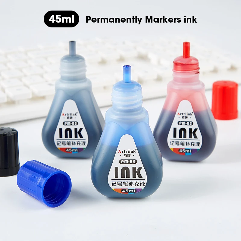 45ml Box of Permanent Markers Ink Quick-Drying Waterproof Black Red Blue Colors Oil-Based Filler Liquid for Pens