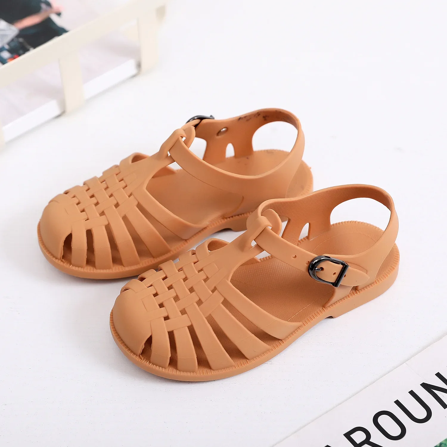 Children\'s Baotou Sandals Summer Boys and Girls Soft Bottom Hollow Hole Shoes Flat Bottom Jelly Shoes Baby Toddler Shoes