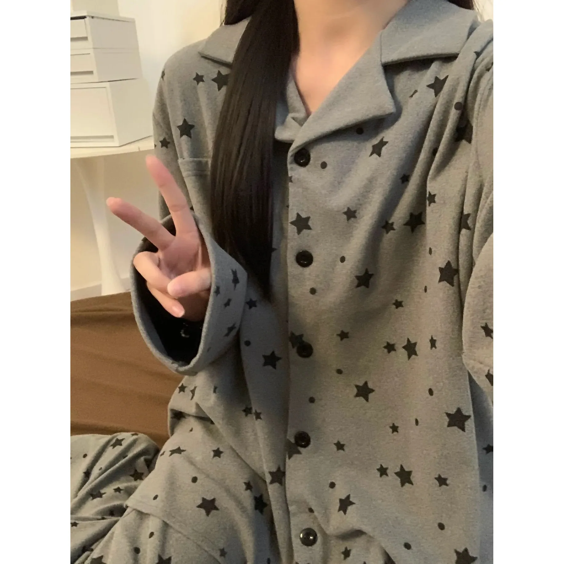 

Pjs Set Women's Pajama Set Women's Warm Winter Pajamas Fashionable Home Clothes, Pajamas Cute and Soft Pajama Set Full of Stars