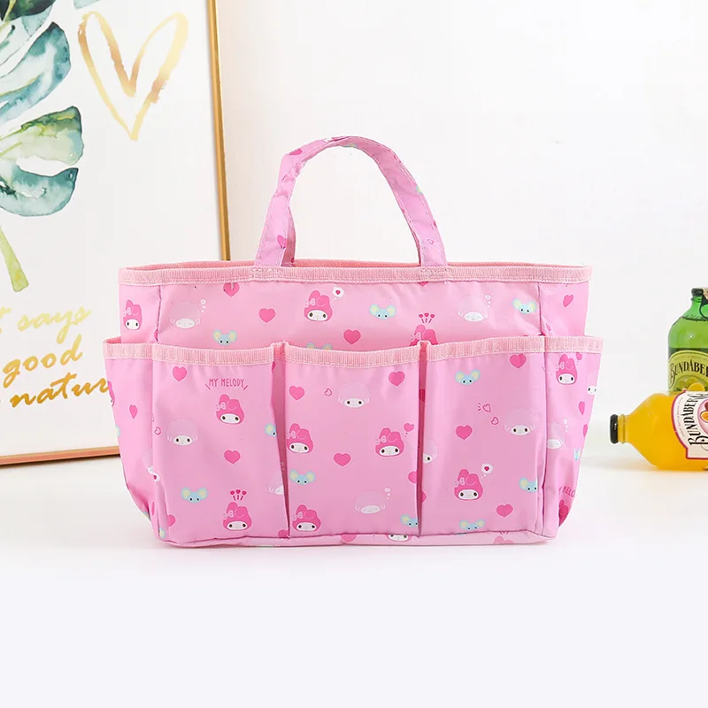 Sanrio Storage Bag Hello Kitty Cinnamoroll Kuromi Diaper Bottle Bag Portable Shopping Bag Lunch Bag Bento Case Women Makeup Bag