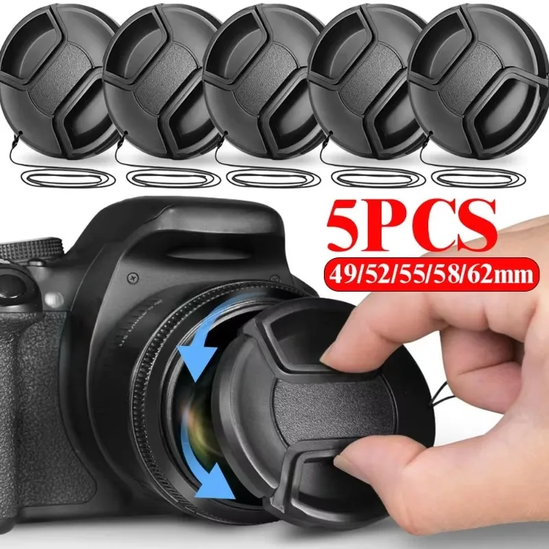 49mm/52mm/55mm/58mm/62mm Objektivabdeckung mit Riemen zum Aufstecken, universelle Kameraabdeckung für Canon, Nikon, Sony, Fuji, Olympus DSLR