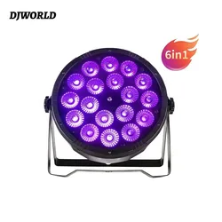 DJWORLD 무대 조명, DJ 디스코용 전문 DMX 제어, LED 파 라이트, RGBWA, UV, 6in 1 플랫 플라스틱, 18x12w, 4in 1 파 라이트