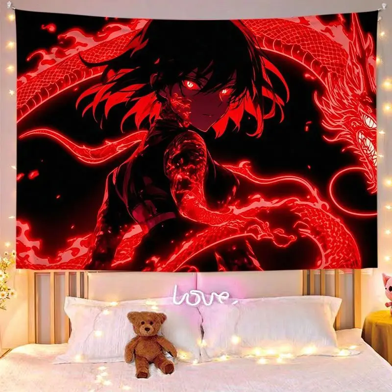 VIKAMA Blue UV Anime Girl Dragon Tattoo Decorative Wall Tapestry Home Art Room Decor Bedroom Dorm Blacklight Cool Soft Durable