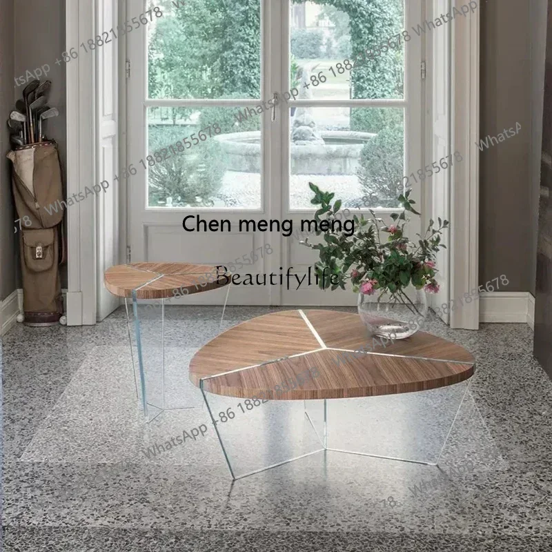 

New arrive Size combination coffee table suspended glass walnut solid wood high-end villa side table