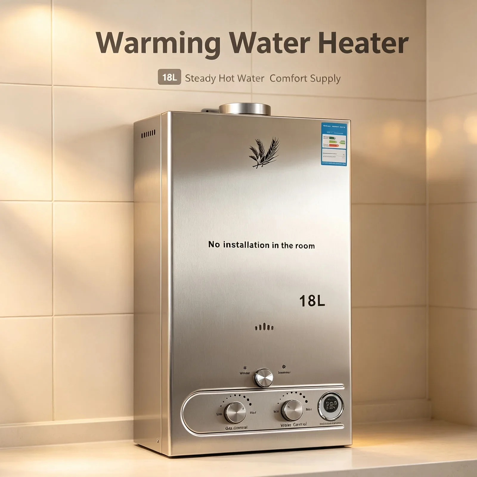 SIHAO 6-18L White/Steel/Silver LPG Wall-Mounted Tankless Gas Water Heater with Shower Head Kit Digital Display for Propane & Butane Camping RVs Cabin Outdoor Home Bathroom Use
