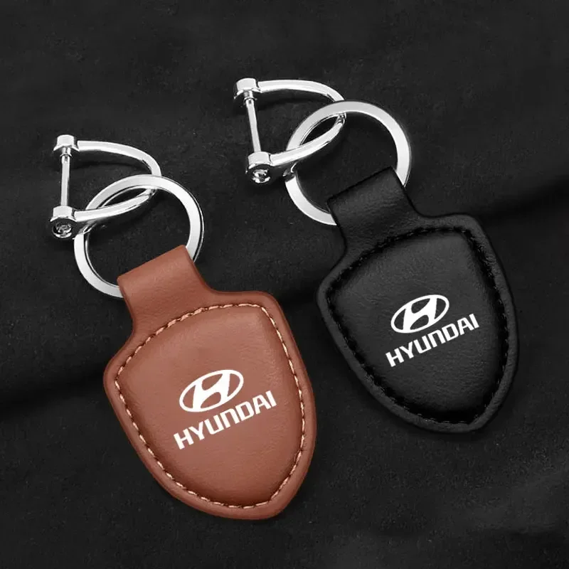 

Car Leather Keychain Shield Type Key Ring For hyundai Accent Azera Elantra ioniq Palisade Tucson Tuscani Veloster I10 IX35
