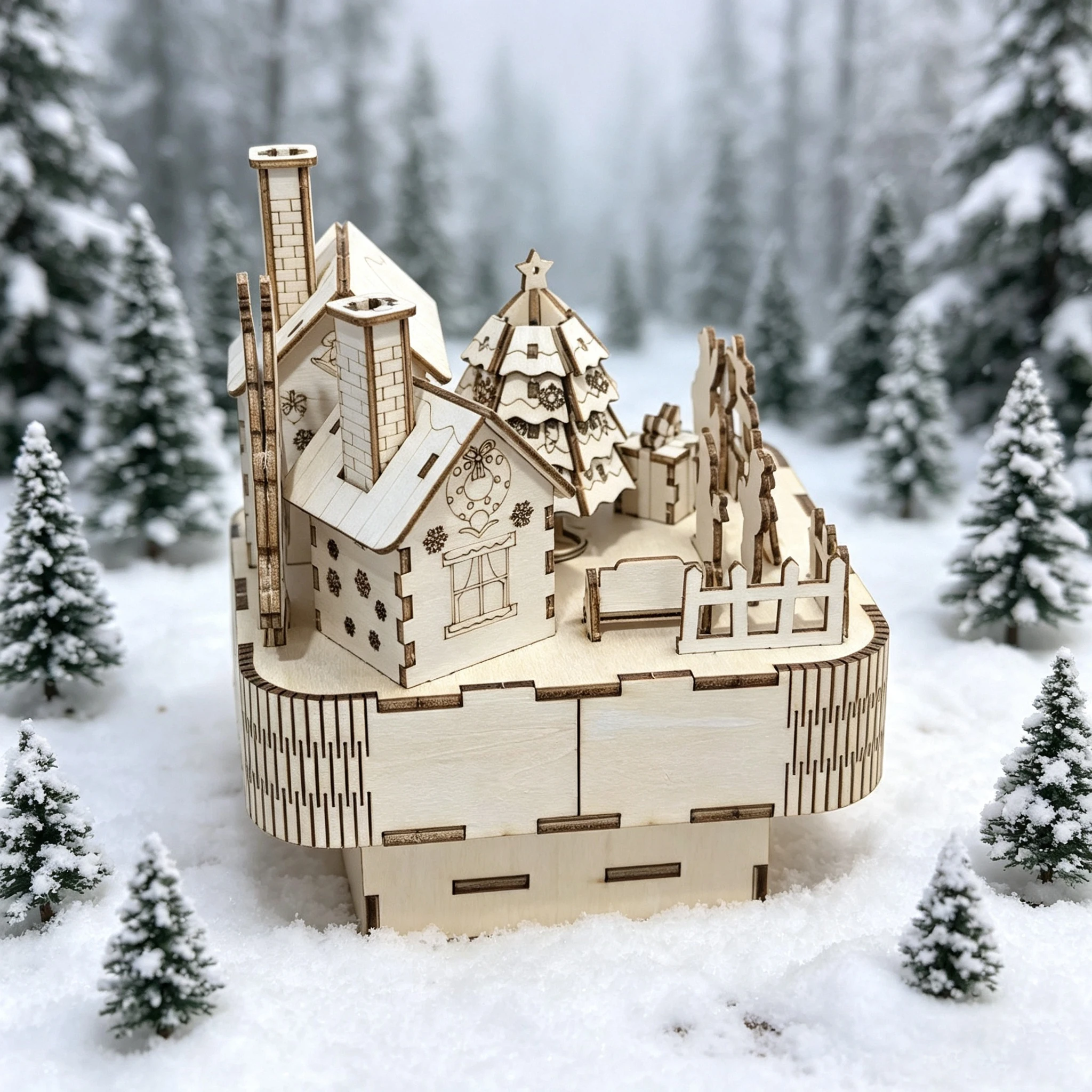 Christmas Village 3D Wooden Puzzle, DIY Xmas Town Scene Model, Holiday Decor For Adult Hobbyists