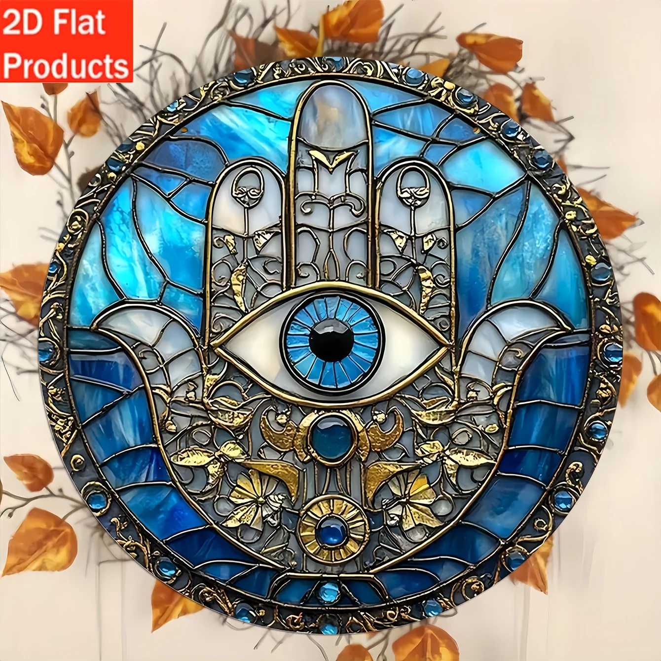 2D Flat- Decorative Sign And Plague, 1pc Wooden Hamsa Hand Evil Eye Amulet Decorative Sign, Suitable for Home, Garden, Bar, Room