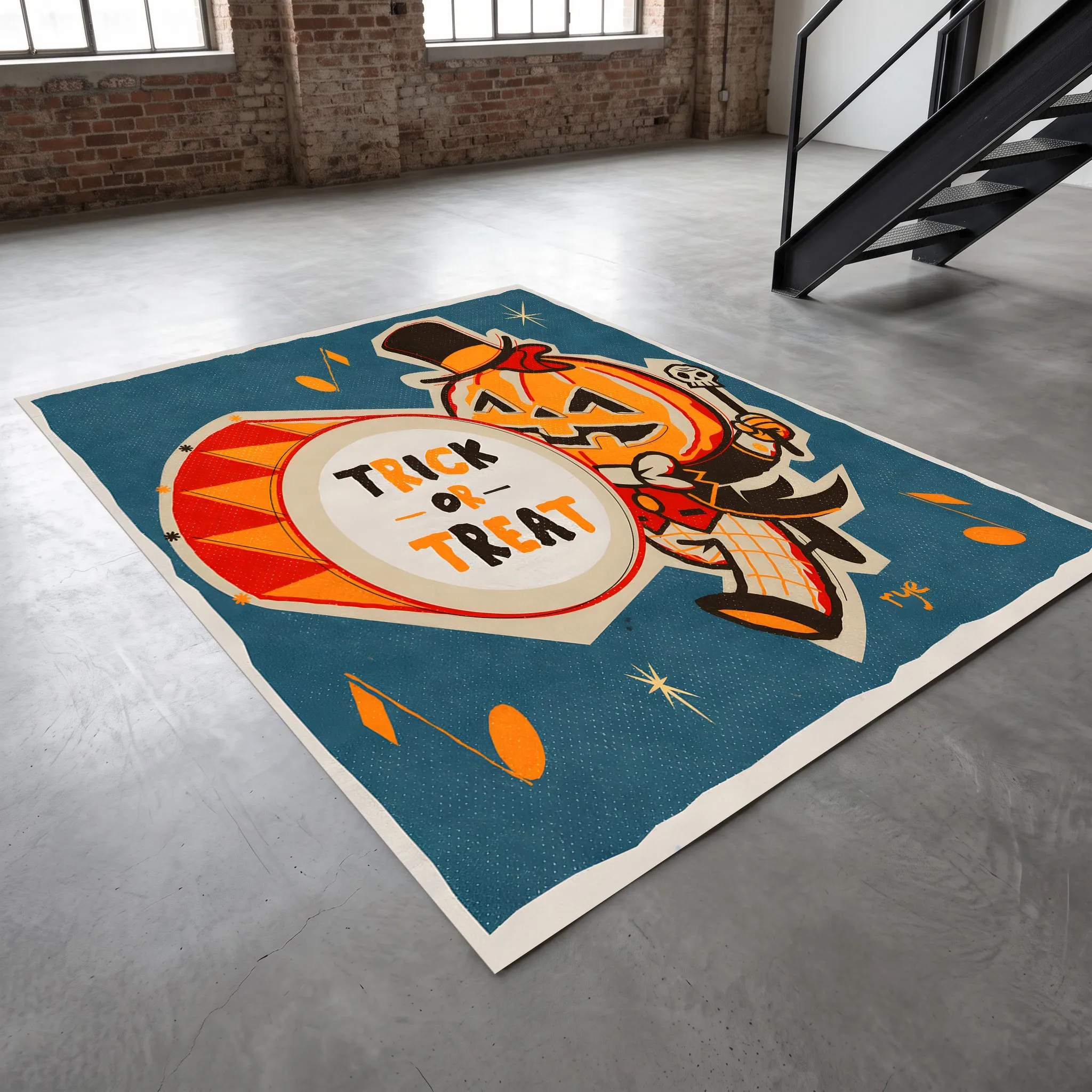 Velvet Rug Quirky Pumpkin Figure Trick or Treat Slogan American Retro for Entryway Bedroom Home Decor