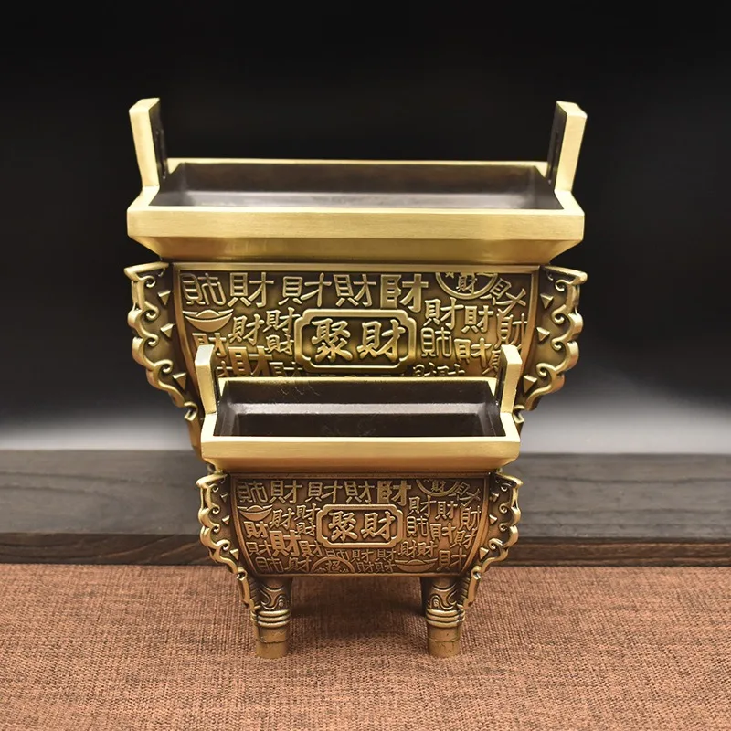 Copper tripod ornament, brass Qianqiu full copper tripod incense burner to attract wealth, home office ornament