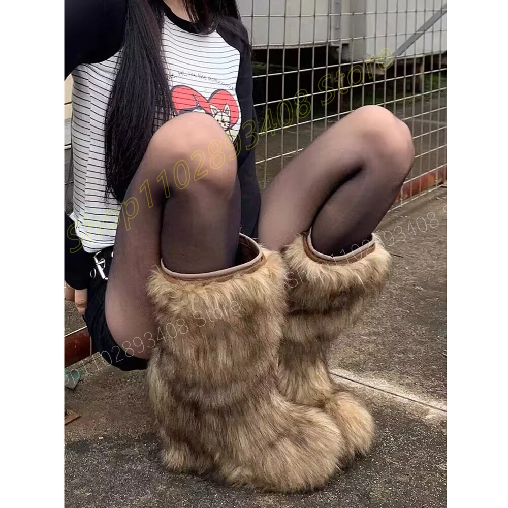 

New Design Hot Girl Snow Boots Women 2024 Autumn and Winter Short Thickness Fur Long Boots Warm Fashion Sexy Zapatos Para Mujere