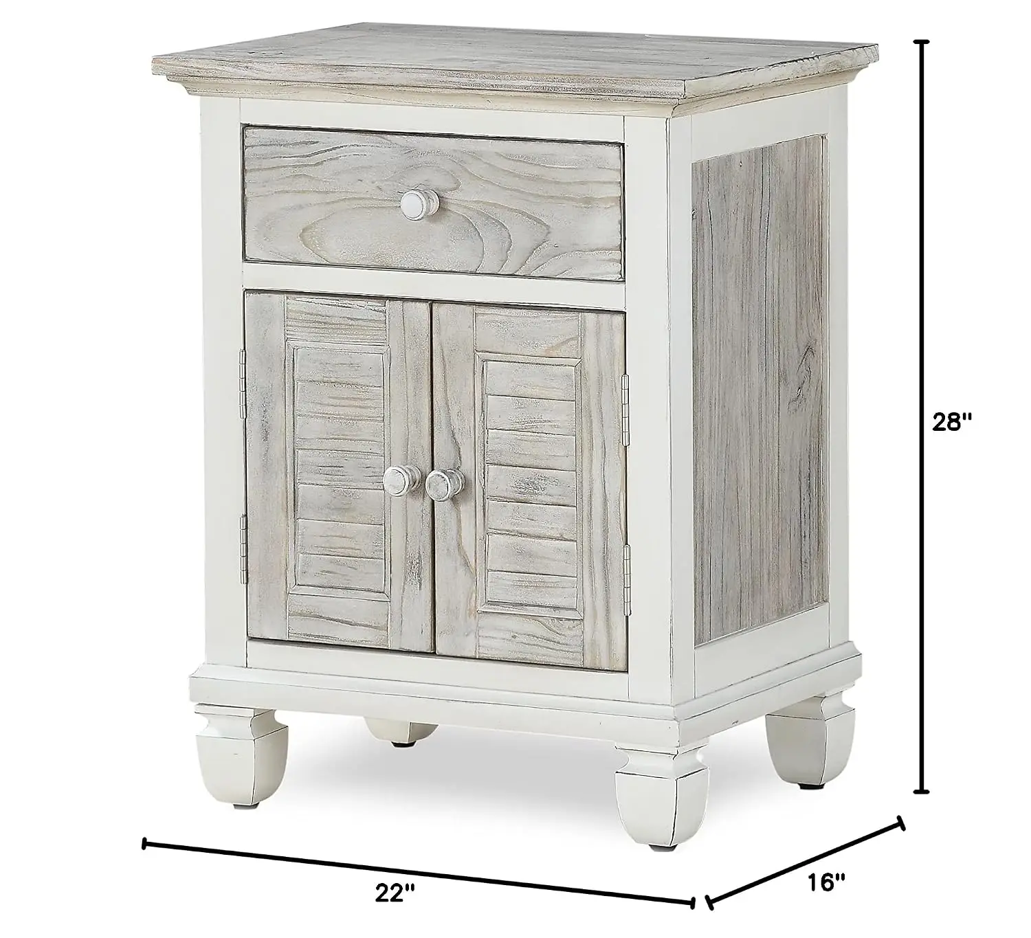 Nightstand 1 Drawer 2 Door Two-Tone Distressed Solid Wood 28x22x16 Inch Gray White, Customized