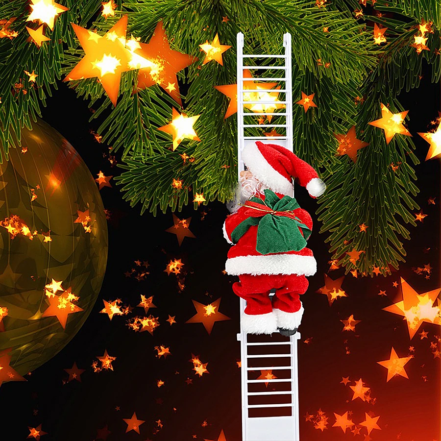 Musical Santa Claus Climbing Ladder Doll Christmas Tree Hanging Decoration Ornament Merry Xmas Home Decor Navidad New Year Gift